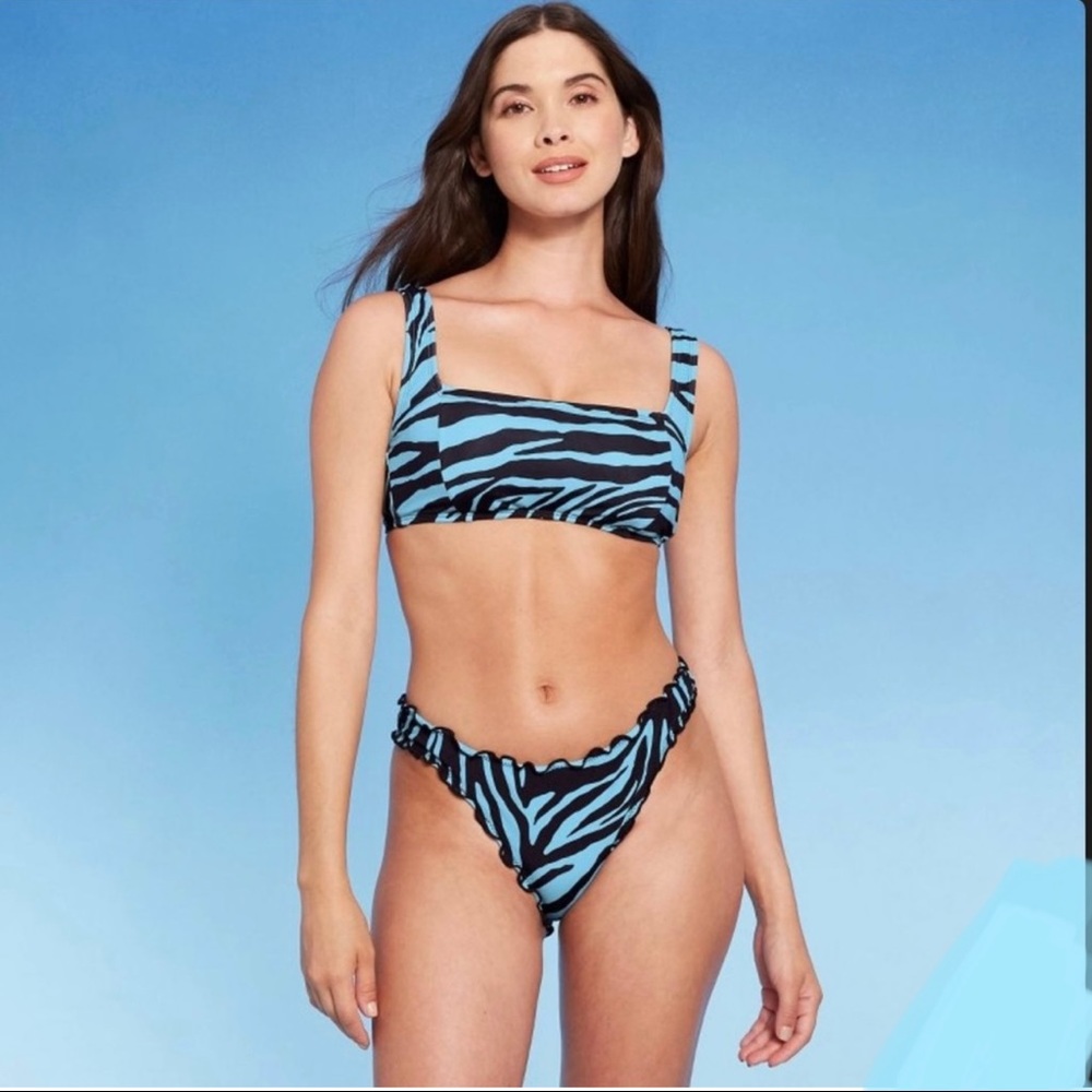 Shade & Shore Animal Print Apron Front Bralette & Cheeky Bottom Bikini NWT